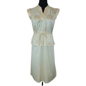 Vintage 70s No Label Womens Yellow Ditsy Floral Midi Dress